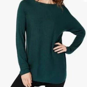 Michael Kors Emerald/Teal Back Half Zip Waffle Shirt Tail Hem Sweater